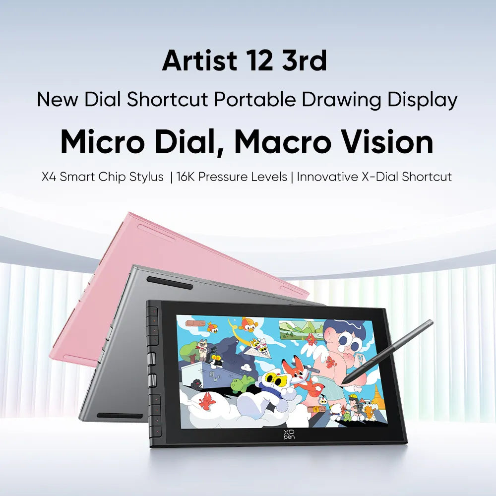 XPPen Artist 12 Gen 3 Pink Drawing Tablet Display